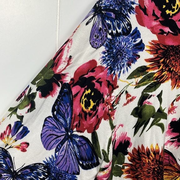 Grace Elements Womens Cardigan 3X White Pink Floral 3/4 Sleeves Pearl Button EUC - Picture 4 of 10